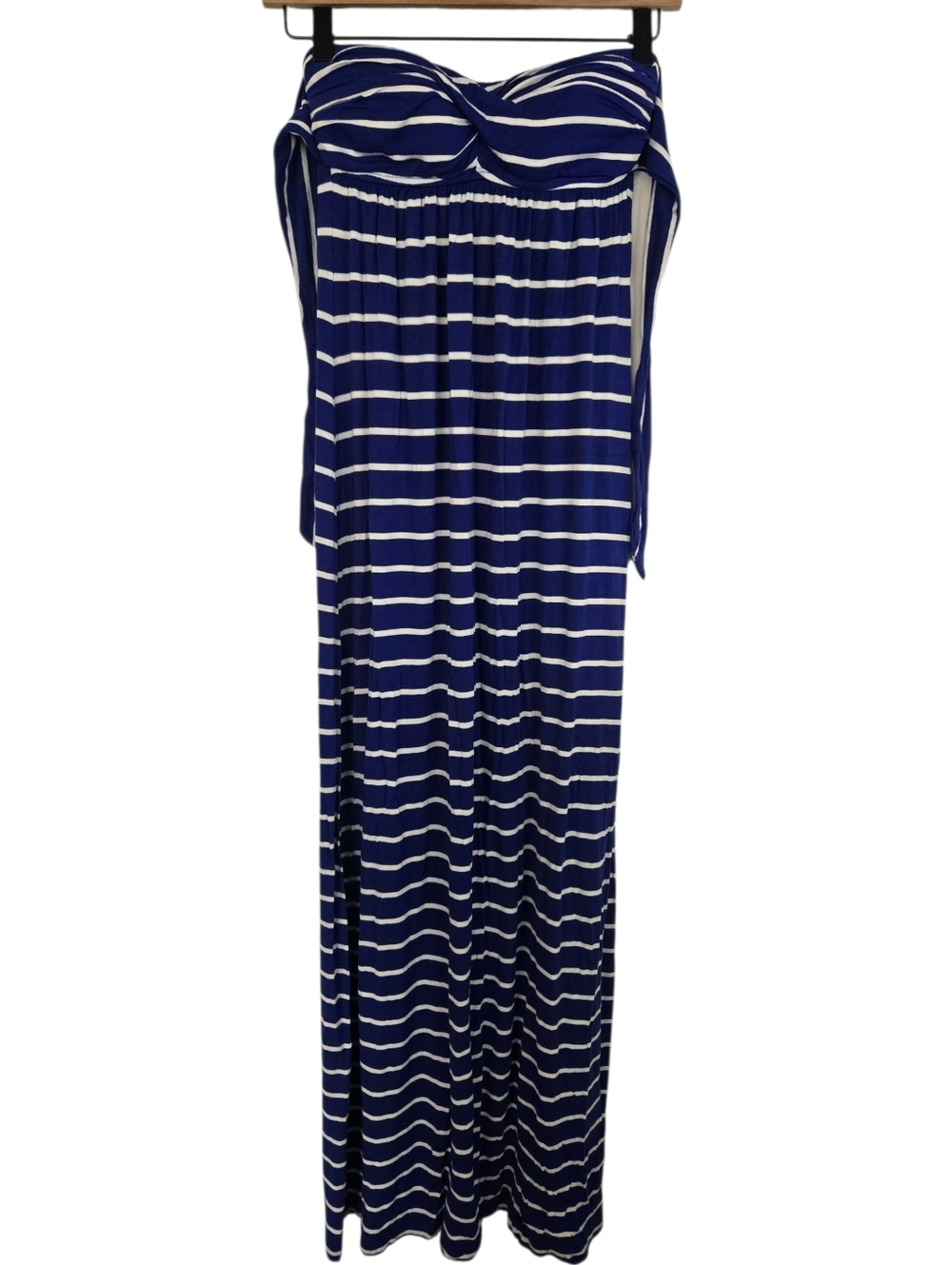 Kenneth Cole Reaction Y2K Strapless Navy Stripe Maxi Dress Empire Waist S